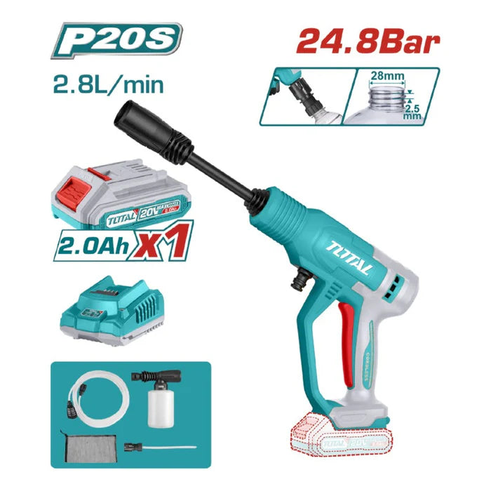 HIDROLAVADORA INALAMBRICA 20V PORTATIL INCLUYE 1 BATERIA 2.0 AH Y CARGADOR SUPER TOTAL