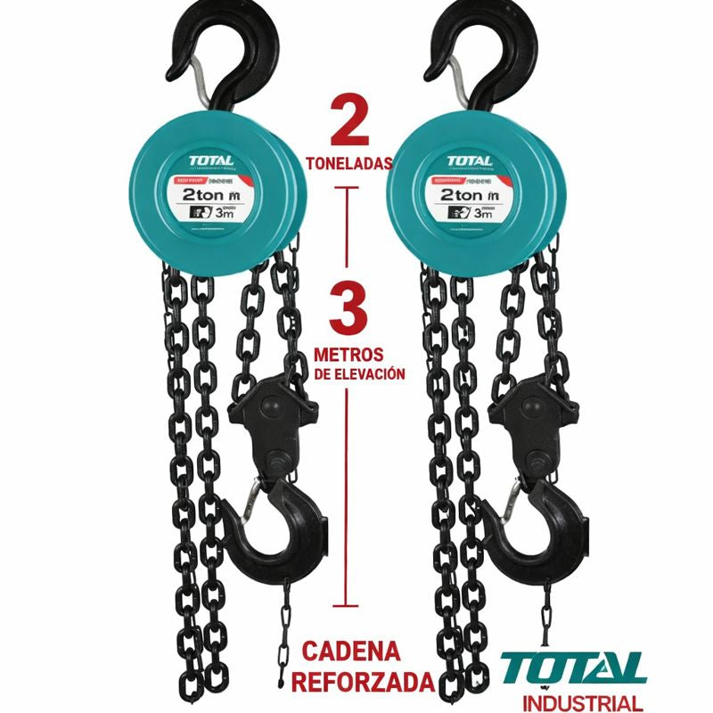 DIFERENCIAL DE CADENA TOTAL INDUSTRIAL 2 TONELADAS 3 METROS DE ELEVACIÓN