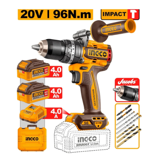 Taladro de Impacto ingco Inalámbrico INGCO 1/2" 20V 96 Nm 2100 RPM UCIDLI209688