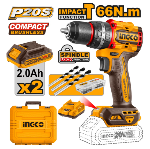 Taladro ingco inalámbrico de Impacto 1/2 20V 66Nm INGCO UCIDLI20668