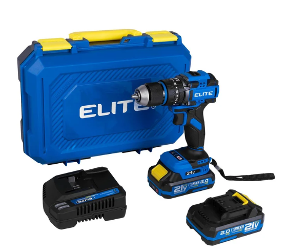 Taladro de Impacto Inalámbrico 21V Torque 60nm Mandril 13mm 0-4300 / 0-1700 RPM + 2 Baterías 2Ah + Cargador 2.4A