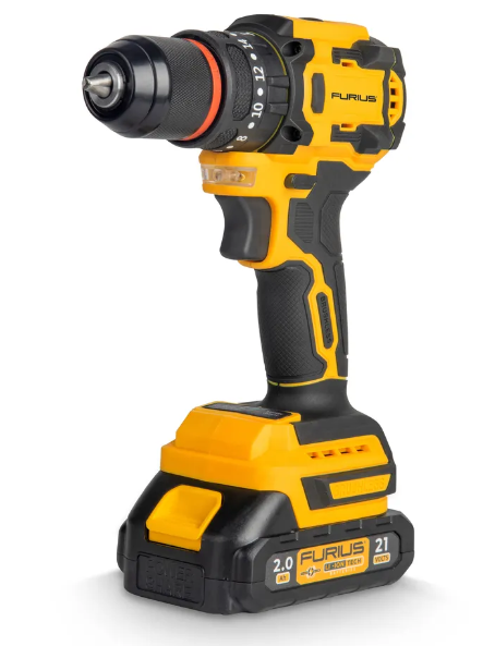 Taladro furius percutor inalambrico brushless 21V + 2 baterias de 2 Amp + cargador + maletin plastico