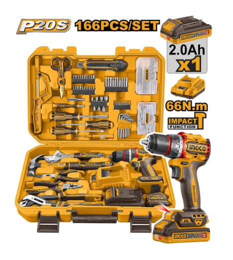 SET DE TALADRO INGCO CON  166 PIEZAS DE HERRAMIENTAS MANUALES UHKTHP41662