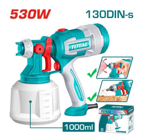 PISTOLA PINTAR ELECTRICA1000ML 530W INCLUYE AGUJA DE LIMPIEZA Y DOS BOQUILLAS SUPER TOTAL (UTT4506)