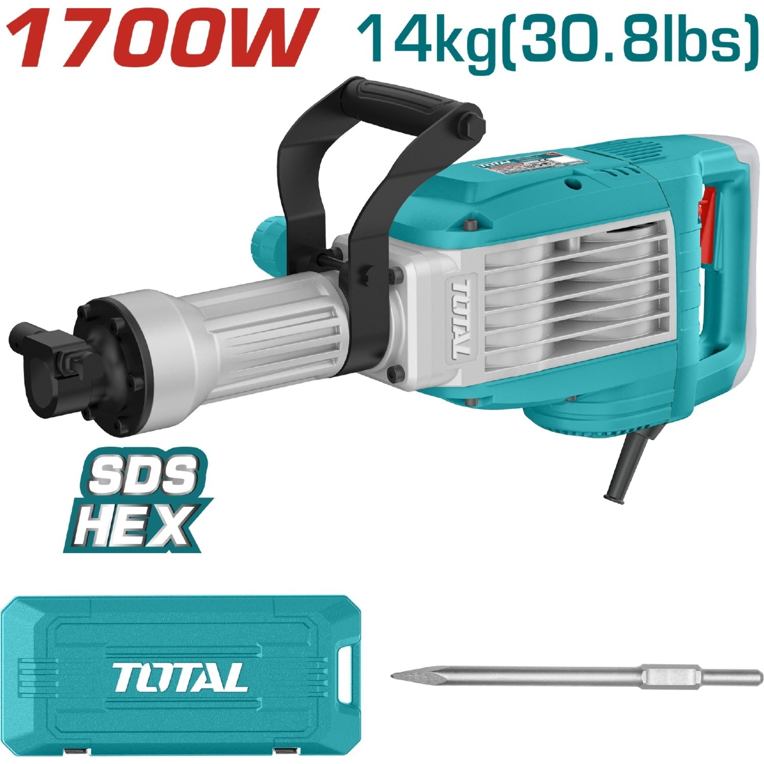 Demoledor SDS HEX 1700W 50 Jules 14KG Super Total